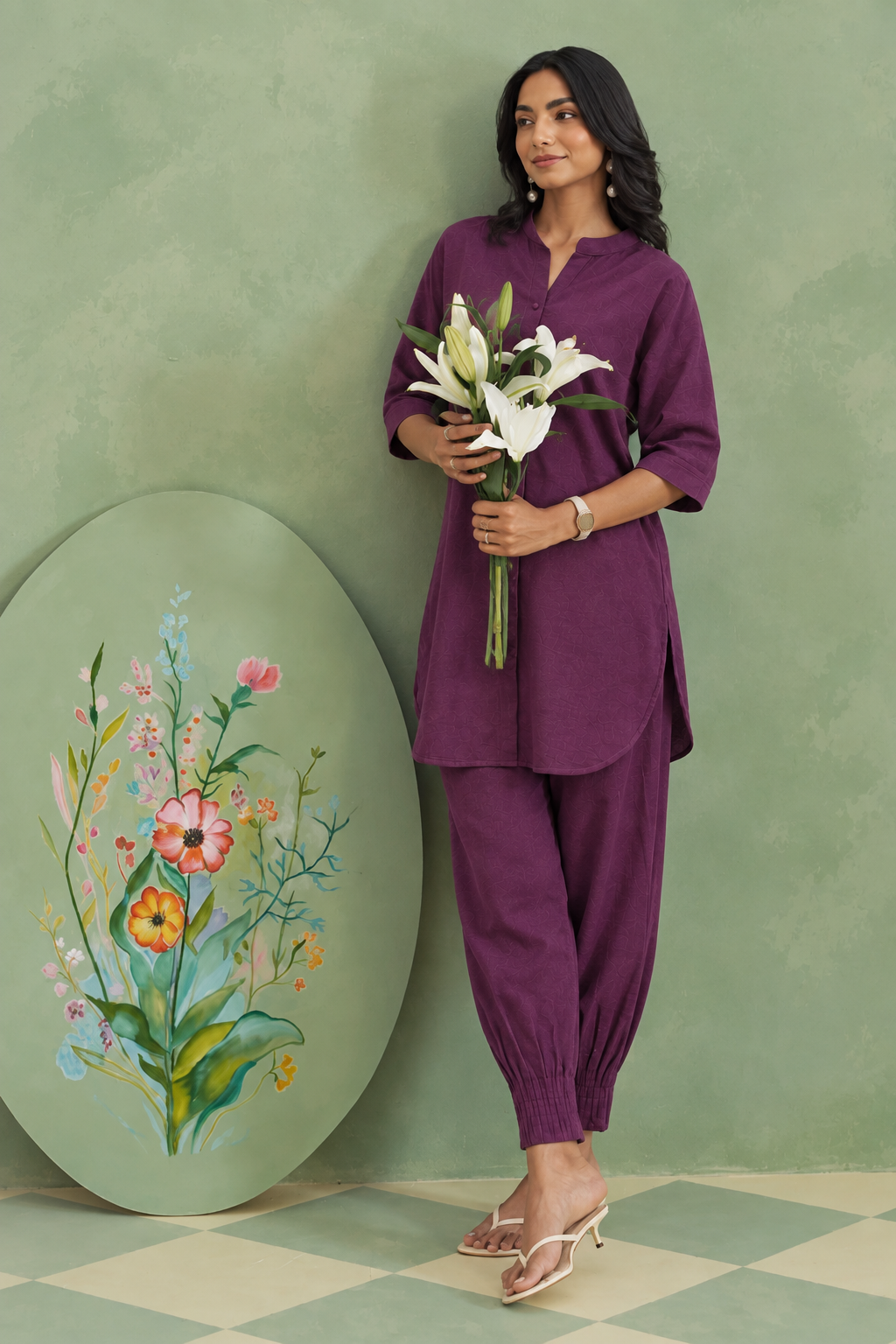 Plum Cotton Linen Co-ord Set