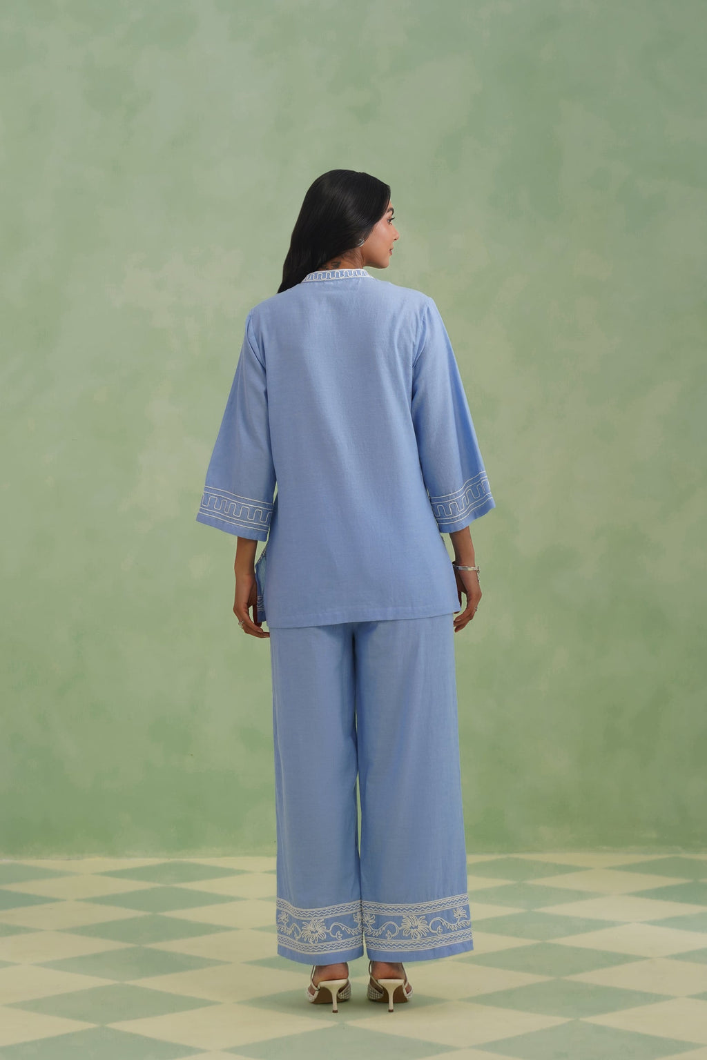 Chambray Embroidered Co-ord Set Korah Stitch
