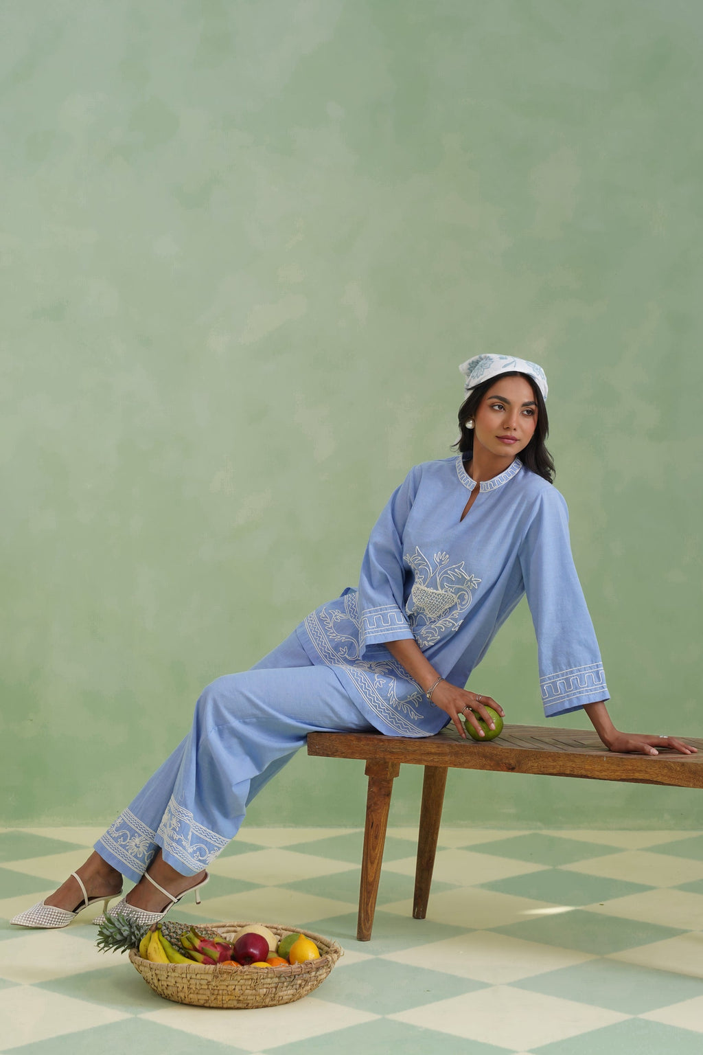 Chambray Embroidered Co-ord Set Korah Stitch