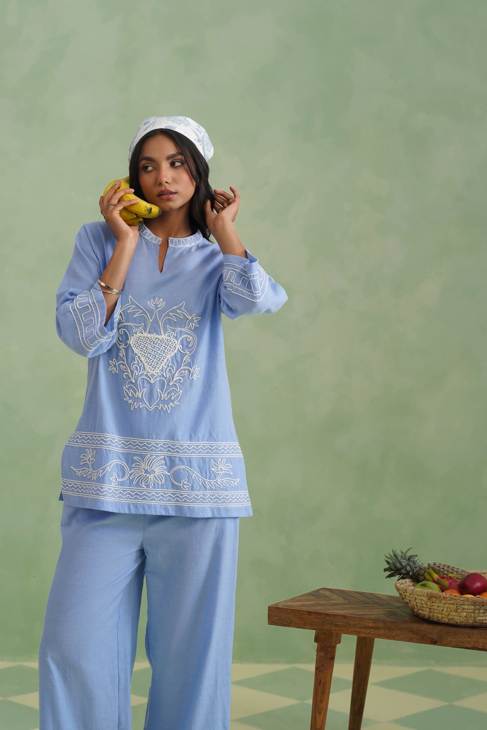 Chambray Embroidered Co-ord Set Korah Stitch