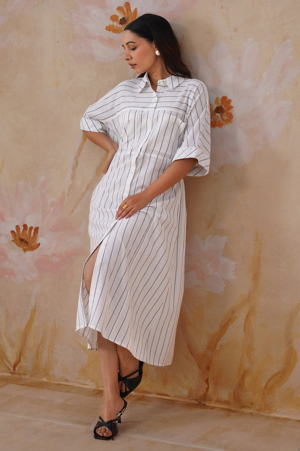 Cotton Yarn Dyed Stripe Midi Shirt Dress - Korah Stitch