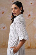 Cotton Yarn Dyed Stripe Midi Shirt Dress - Korah Stitch