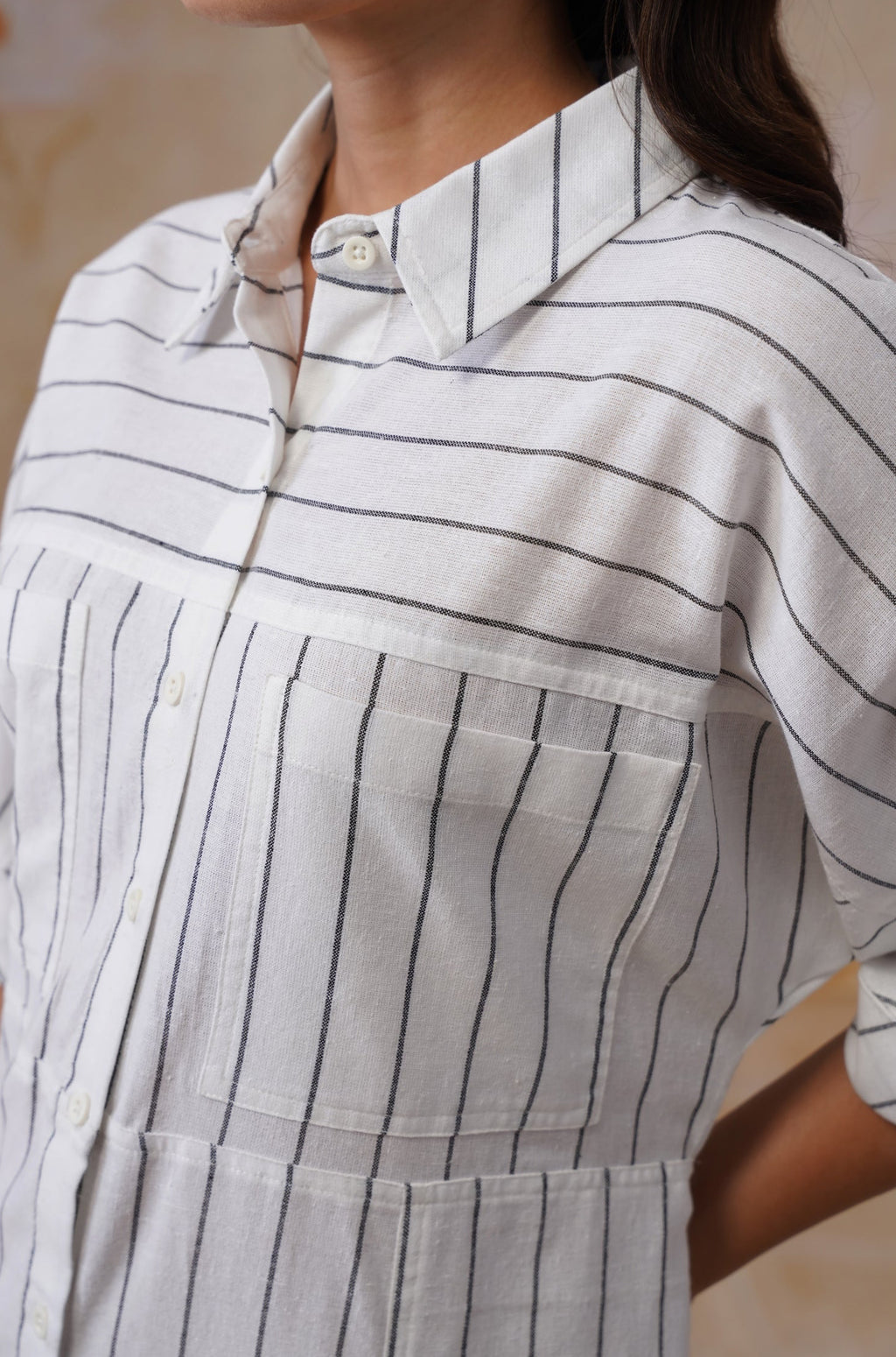 Cotton Yarn Dyed Stripe Midi Shirt Dress - Korah Stitch