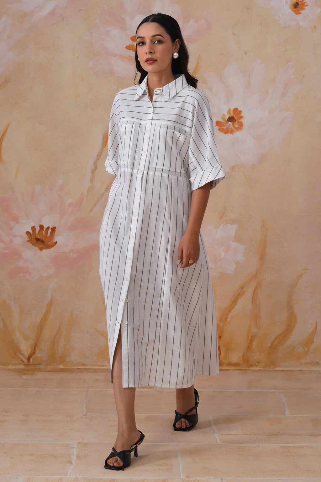Cotton Yarn Dyed Stripe Midi Shirt Dress - Korah Stitch