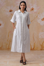 Cotton Yarn Dyed Stripe Midi Shirt Dress - Korah Stitch
