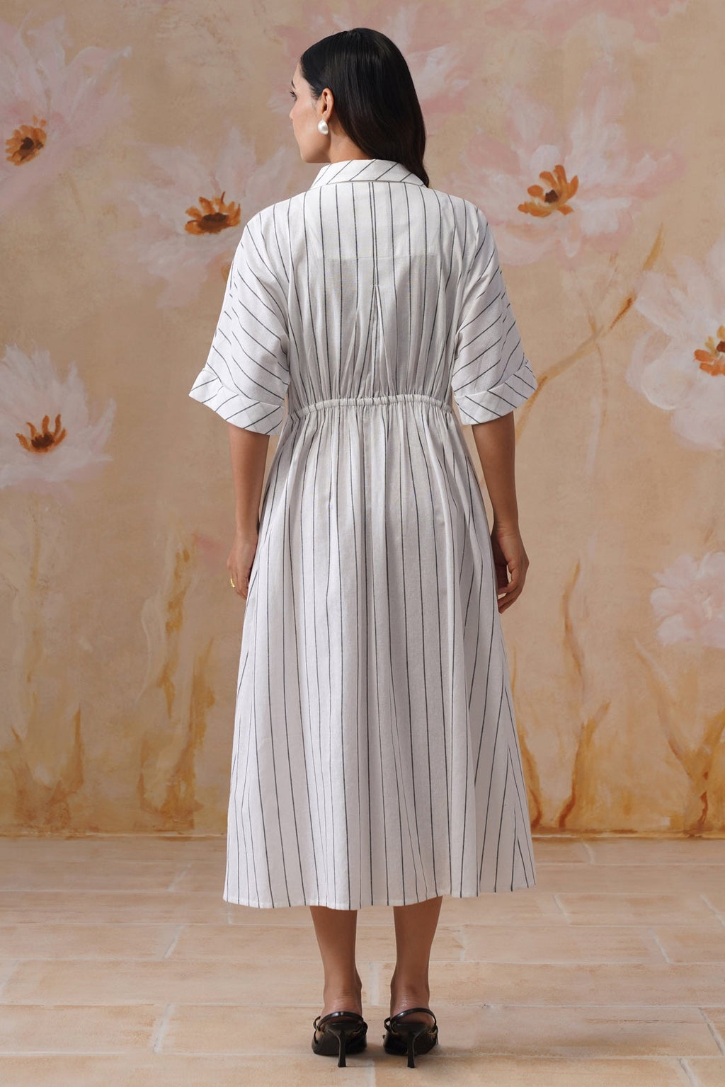 Cotton Yarn Dyed Stripe Midi Shirt Dress - Korah Stitch