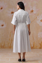 Cotton Yarn Dyed Stripe Midi Shirt Dress - Korah Stitch