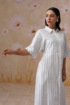 Cotton Yarn Dyed Stripe Midi Shirt Dress - Korah Stitch