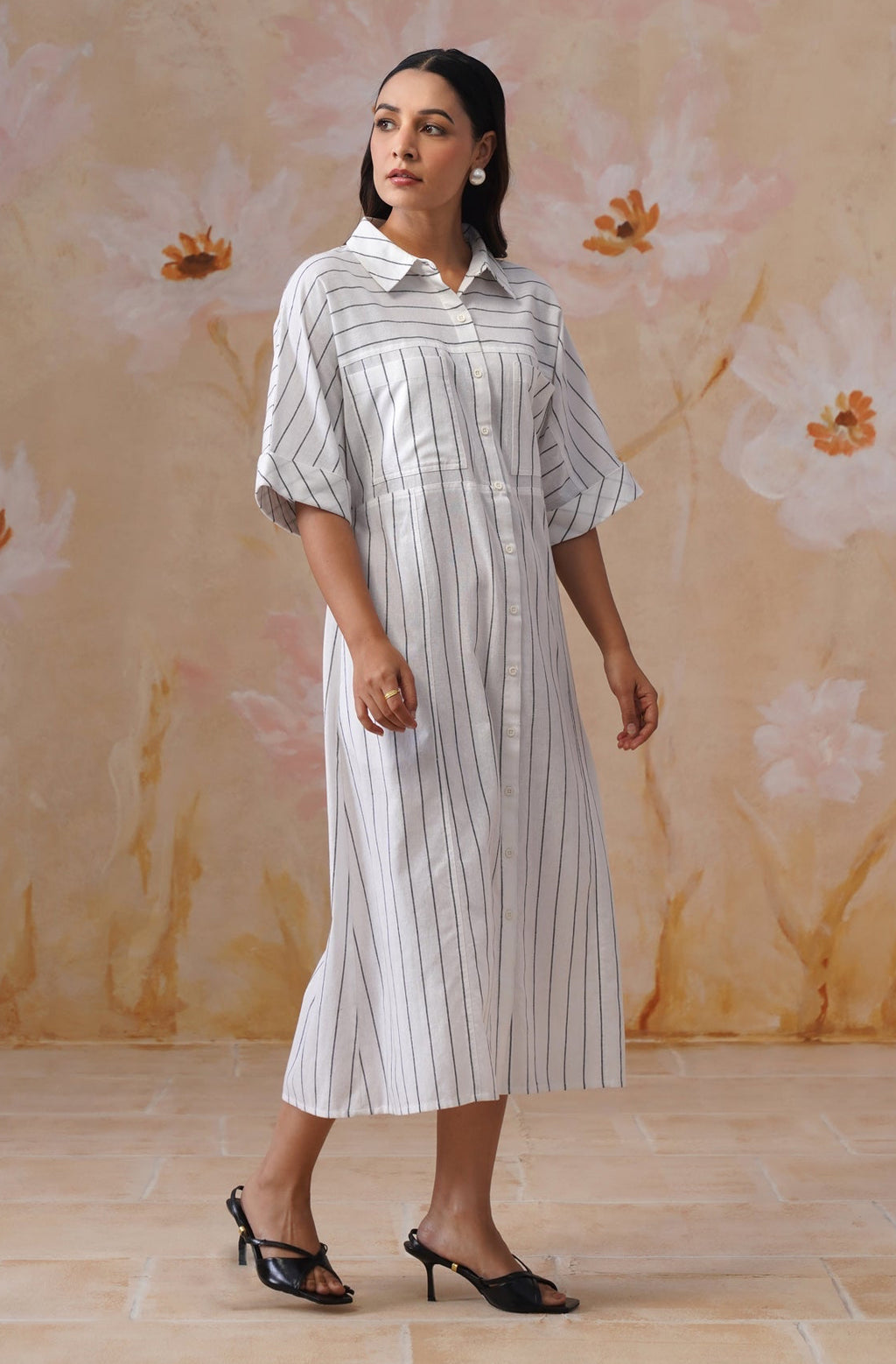 Cotton Yarn Dyed Stripe Midi Shirt Dress - Korah Stitch