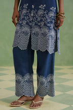 Denim Blue Broderie Kurta Set Korah Stitch