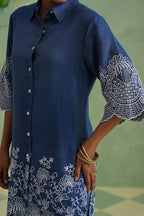 Denim Blue Broderie Kurta Set Korah Stitch