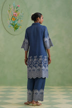 Denim Blue Broderie Kurta Set Korah Stitch