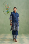 Denim Blue Broderie Kurta Set Korah Stitch