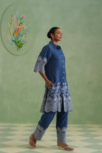 Denim Blue Broderie Kurta Set Korah Stitch