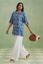 Denim Blue Broderie Scallop Top Korah Stitch