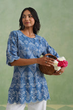 Denim Blue Broderie Scallop Top Korah Stitch