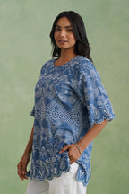 Denim Blue Broderie Scallop Top Korah Stitch