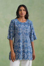 Denim Blue Broderie Scallop Top Korah Stitch