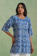 Denim Blue Broderie Scallop Top Korah Stitch