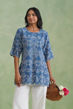 Denim Blue Broderie Scallop Top Korah Stitch