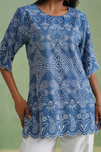 Denim Blue Broderie Scallop Top Korah Stitch