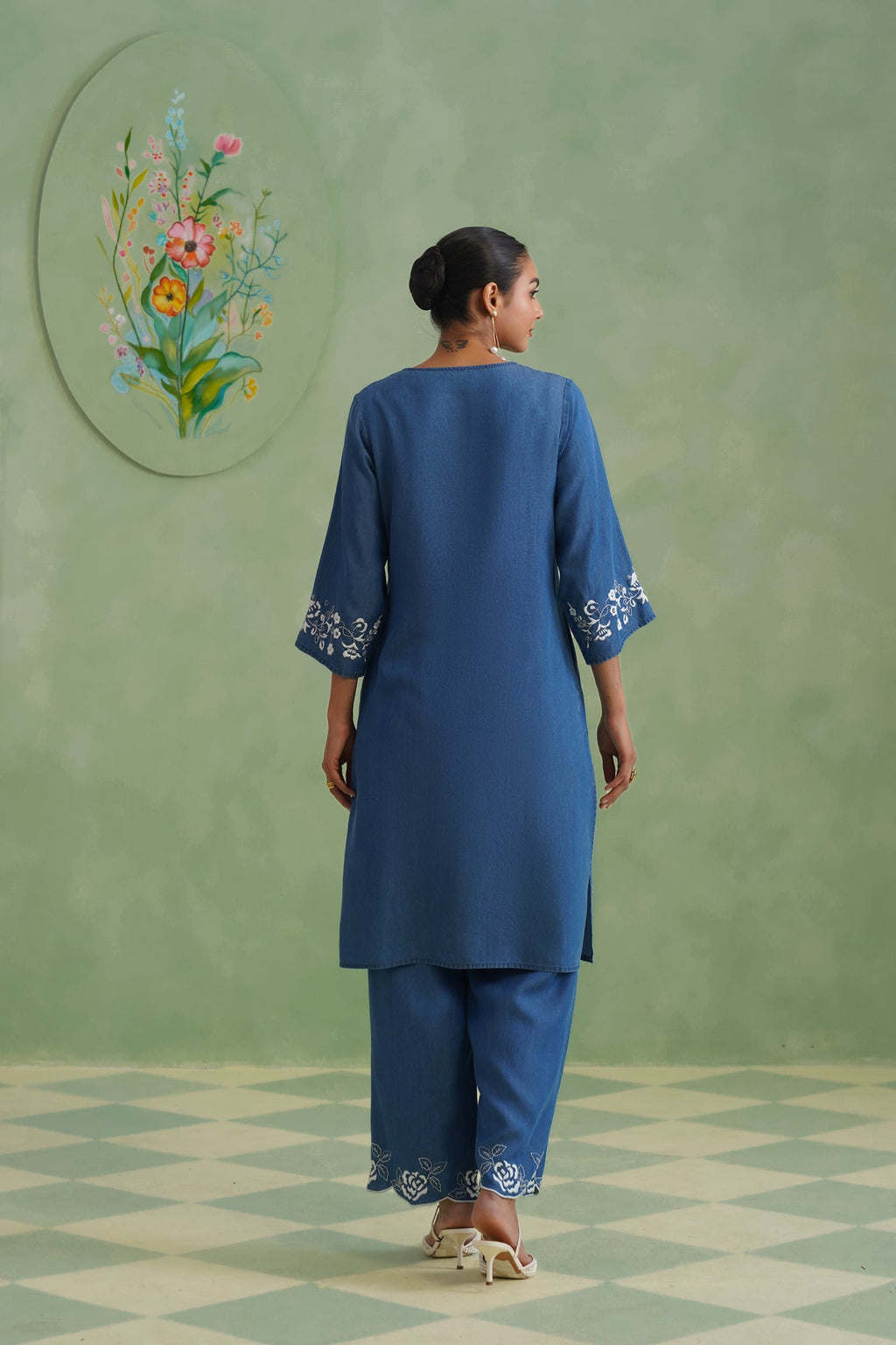 Denim Blue Embroidered Kurta Set Korah Stitch