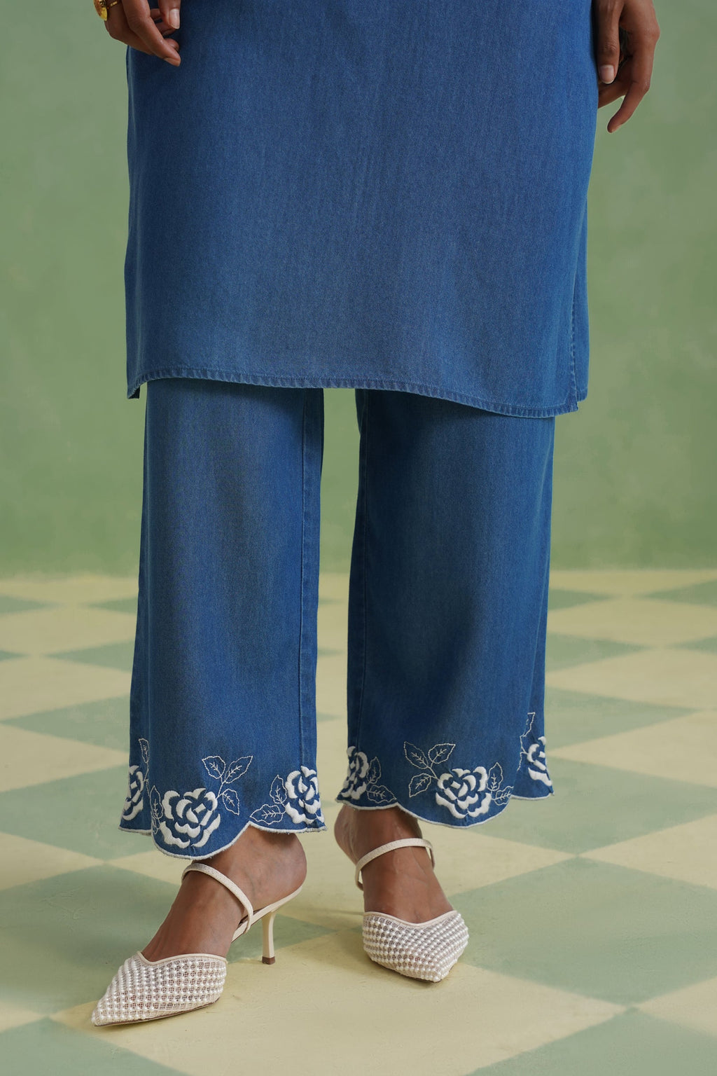 Denim Blue Embroidered Kurta Set Korah Stitch