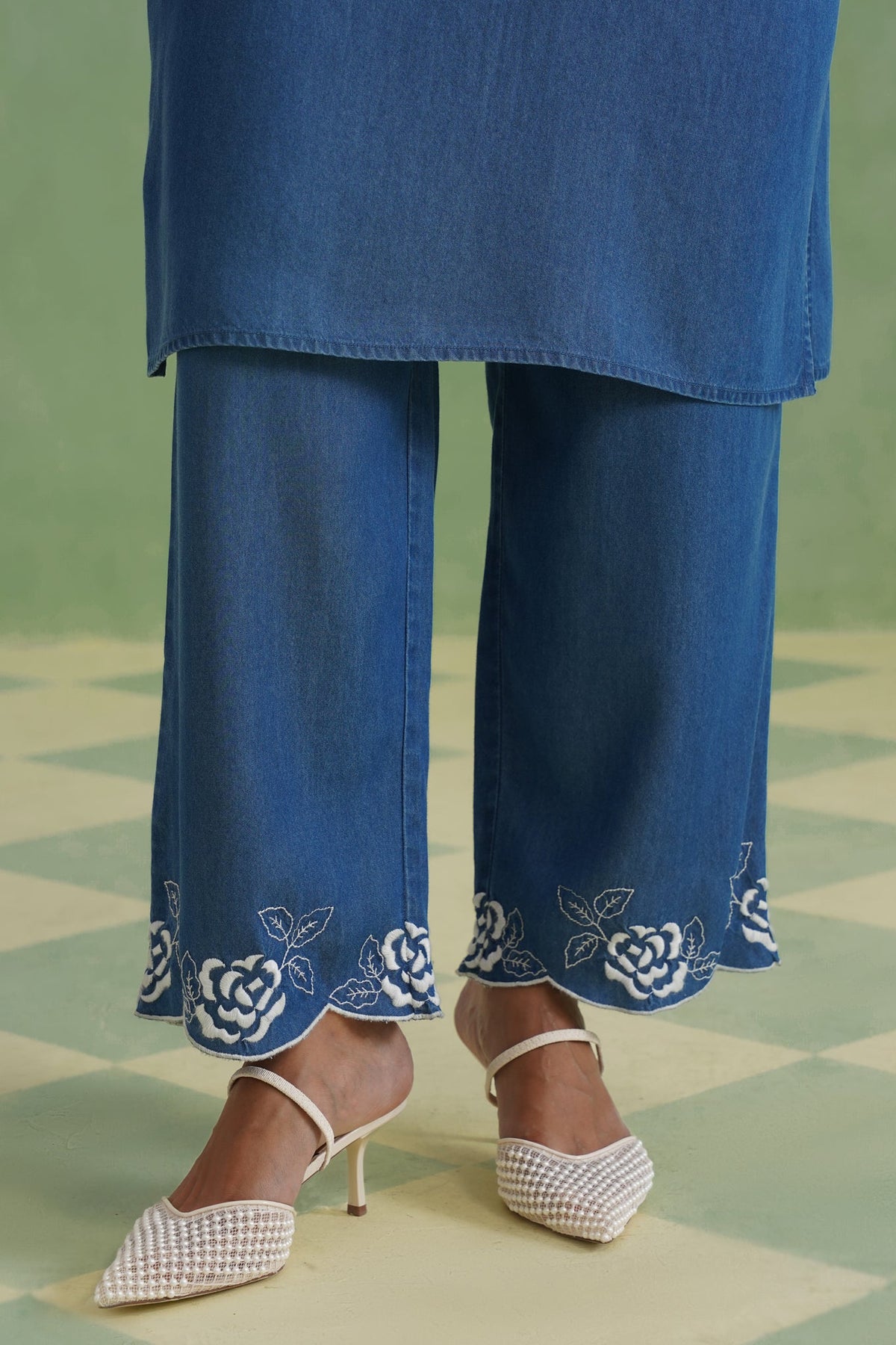 Denim Blue Embroidered Kurta Set Korah Stitch