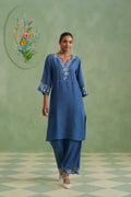Denim Blue Embroidered Kurta Set Korah Stitch