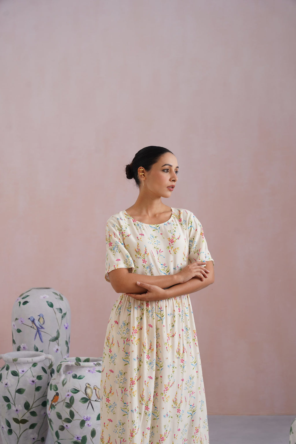 Ditsy Floral Digital Printed Flared Midi Dress Korah Stitch