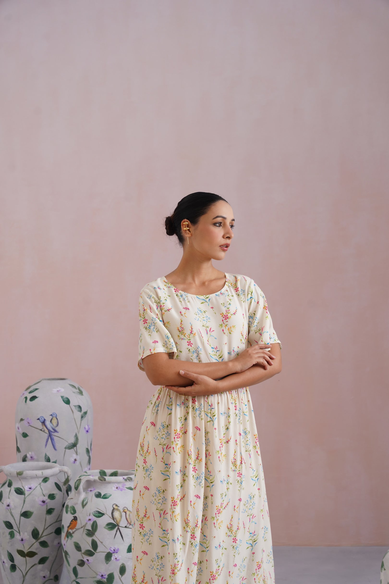 Ditsy Floral Digital Printed Flared Midi Dress Korah Stitch