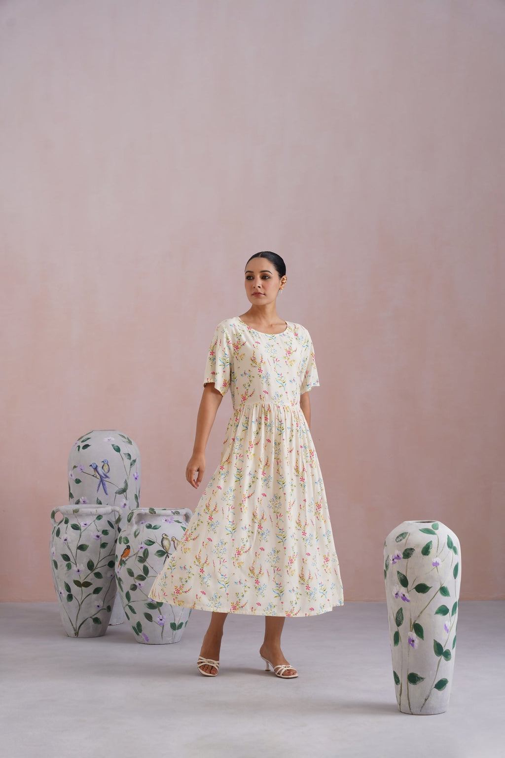 Ditsy Floral Digital Printed Flared Midi Dress Korah Stitch