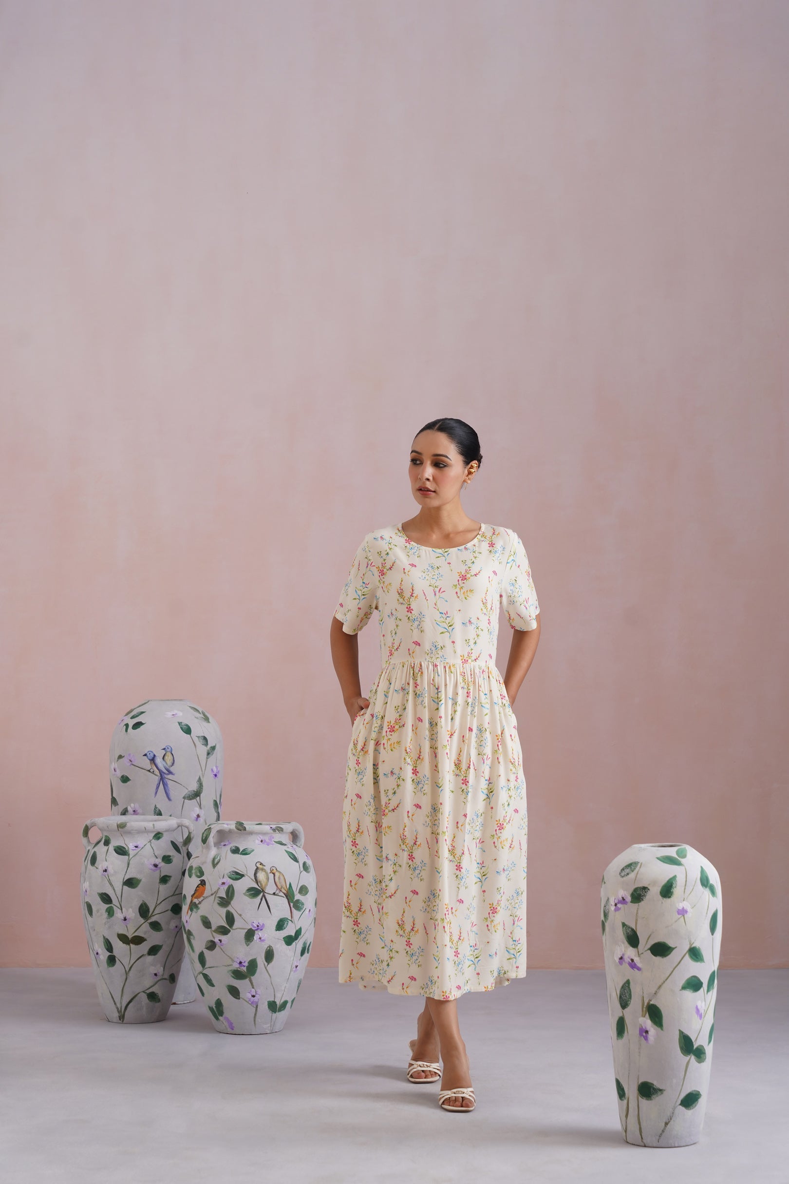 Ditsy Floral Digital Printed Flared Midi Dress Korah Stitch