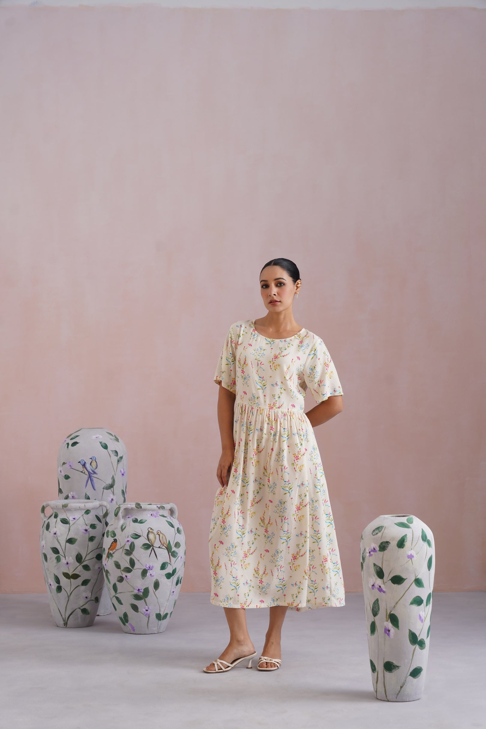 Ditsy Floral Digital Printed Flared Midi Dress Korah Stitch