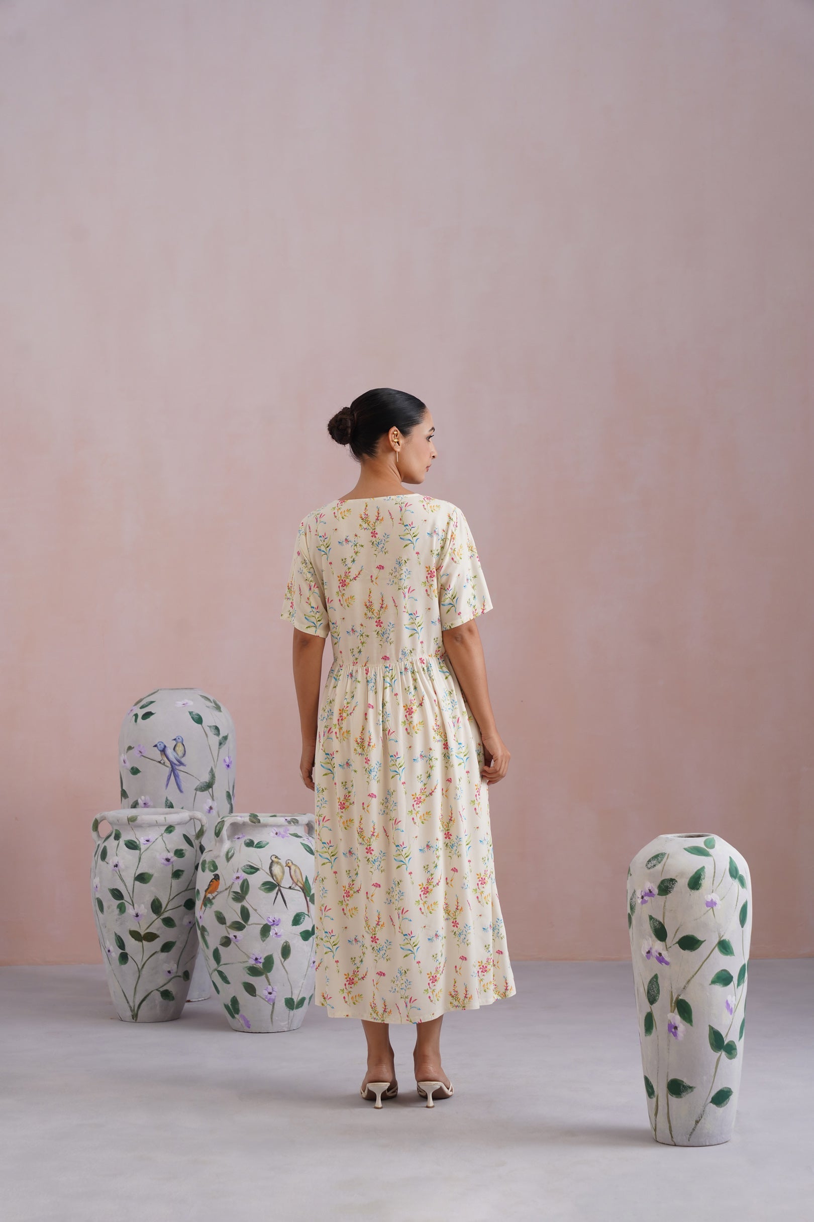 Ditsy Floral Digital Printed Flared Midi Dress Korah Stitch