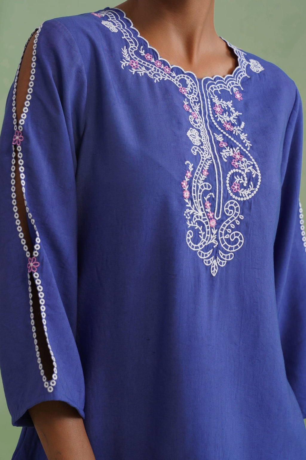 Dusty Lilac Blue Embroidered Co-ord Set Korah Stitch