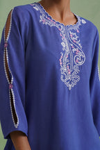 Dusty Lilac Blue Embroidered Co-ord Set Korah Stitch