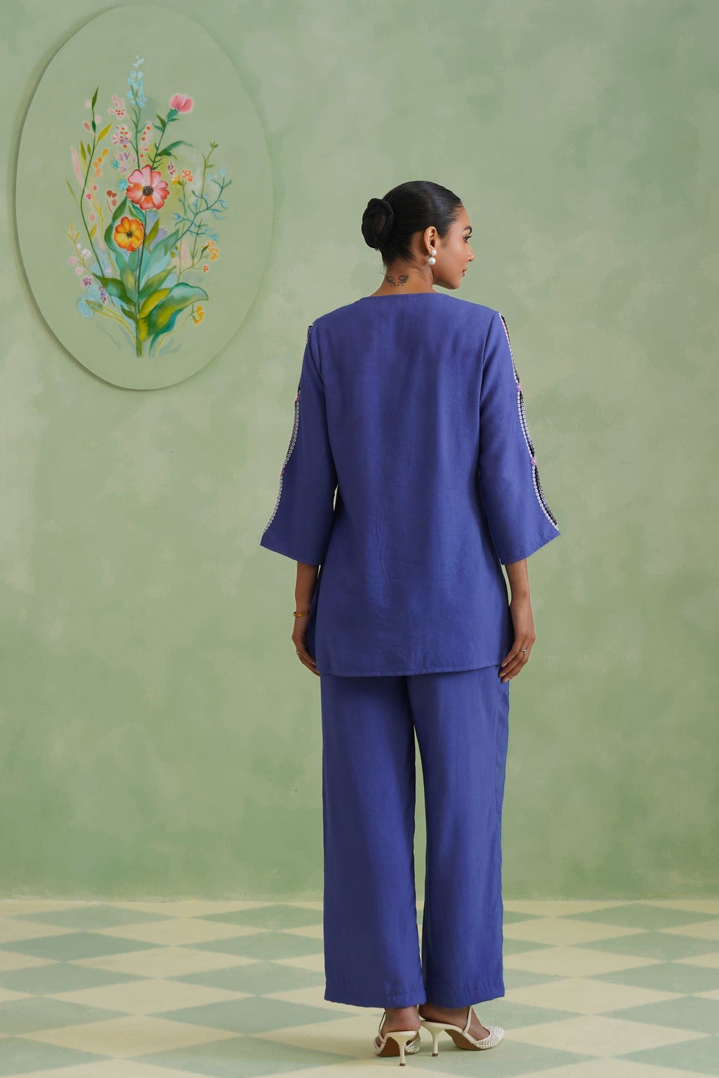 Dusty Lilac Blue Embroidered Co-ord Set Korah Stitch