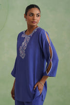 Dusty Lilac Blue Embroidered Co-ord Set Korah Stitch