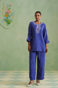 Dusty Lilac Blue Embroidered Co-ord Set Korah Stitch