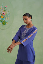 Dusty Lilac Blue Embroidered Co-ord Set Korah Stitch