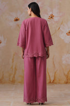 Dusty Pink Linen-Blend Broderie Co-Ord Set Korah Stitch