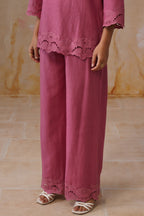 Dusty Pink Linen-Blend Broderie Co-Ord Set Korah Stitch