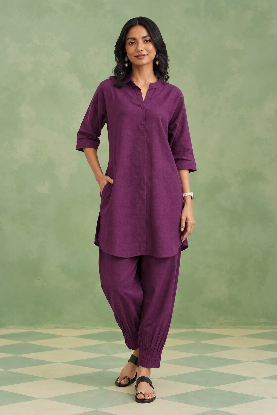 Plum Cotton Linen Co-ord Set