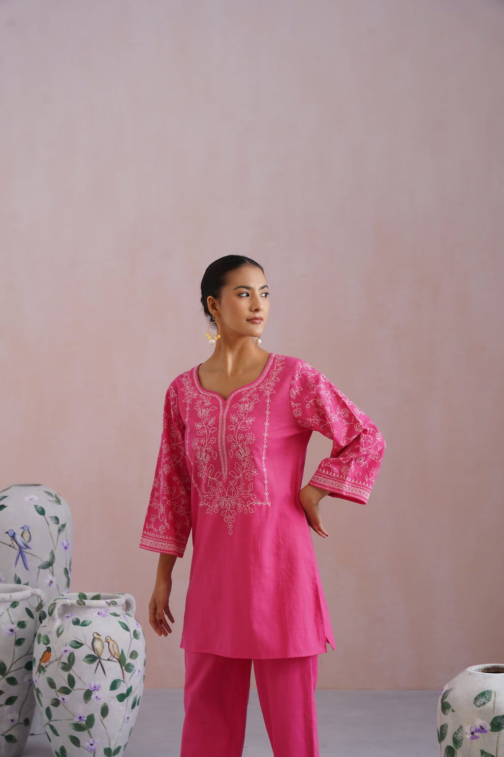 Fuchsia Pink Embroidered Co-Ord Set Korah Stitch