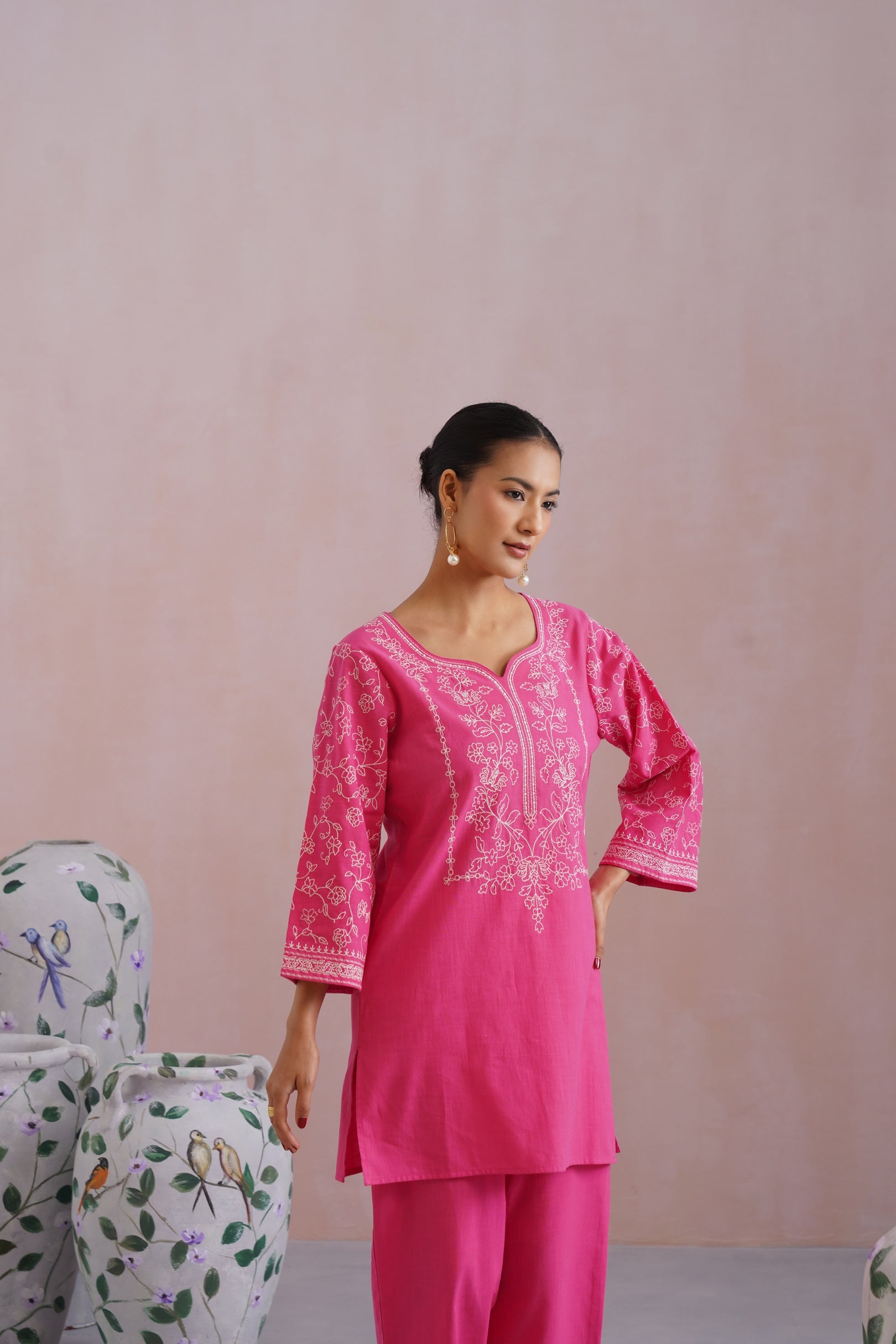 Fuchsia Pink Embroidered Co-Ord Set Korah Stitch