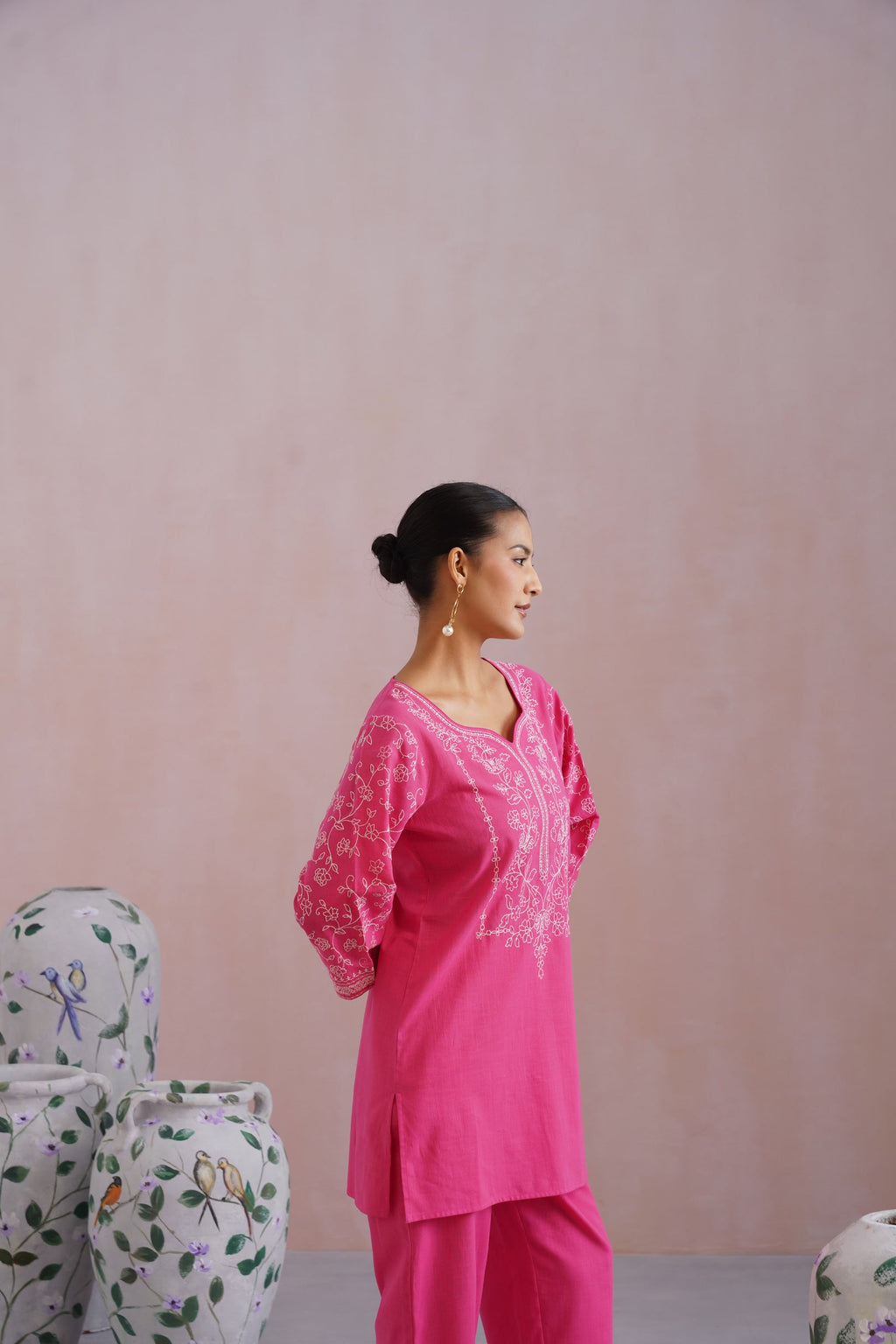 Fuchsia Pink Embroidered Co-Ord Set Korah Stitch
