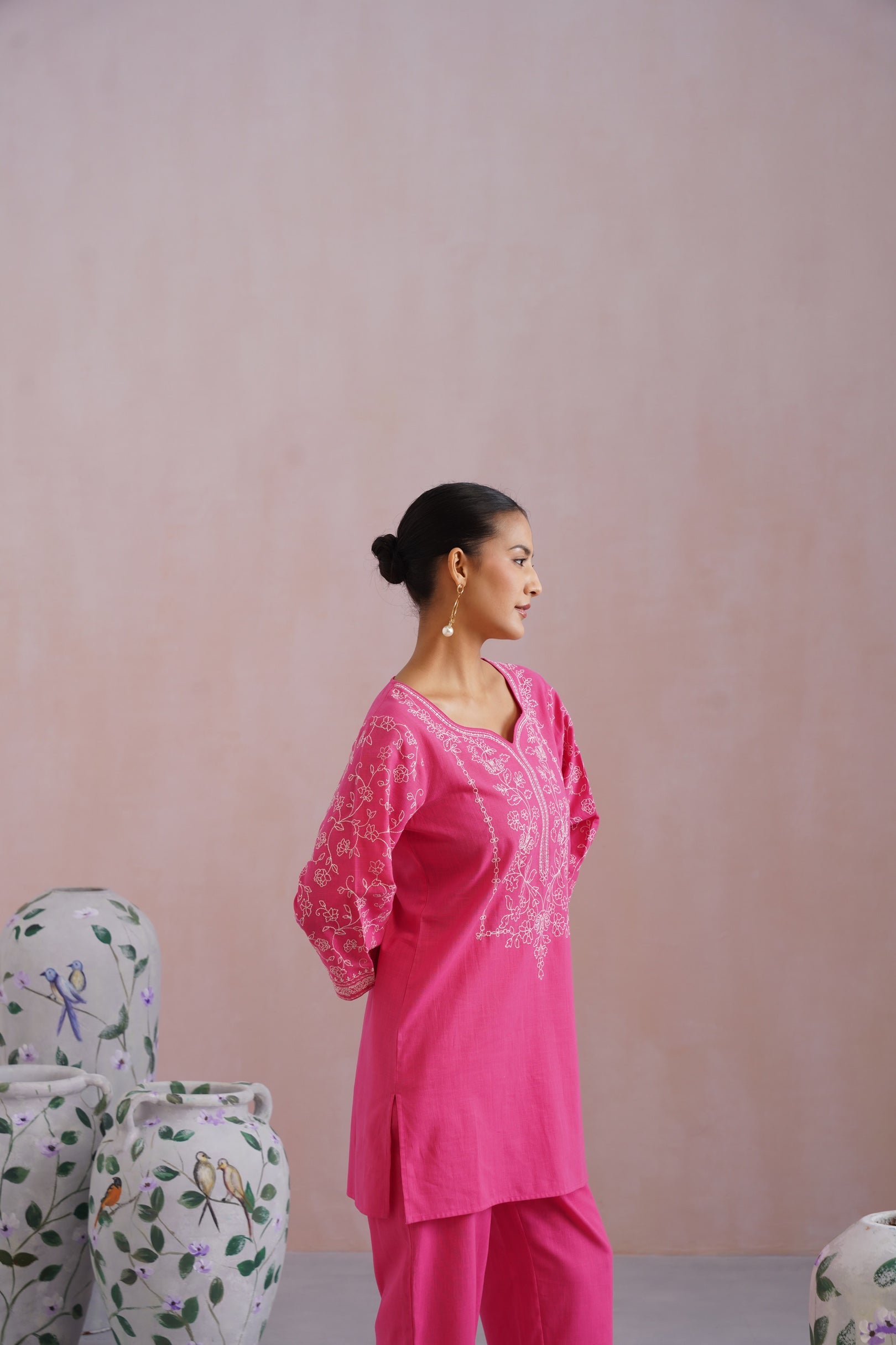 Fuchsia Pink Embroidered Co-Ord Set Korah Stitch
