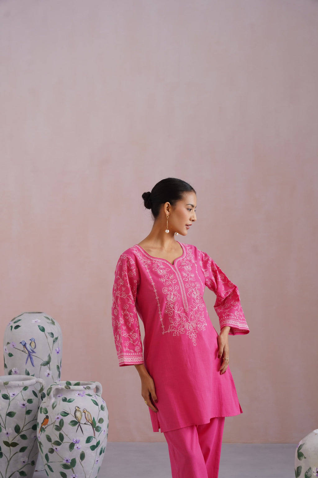 Fuchsia Pink Embroidered Co-Ord Set Korah Stitch