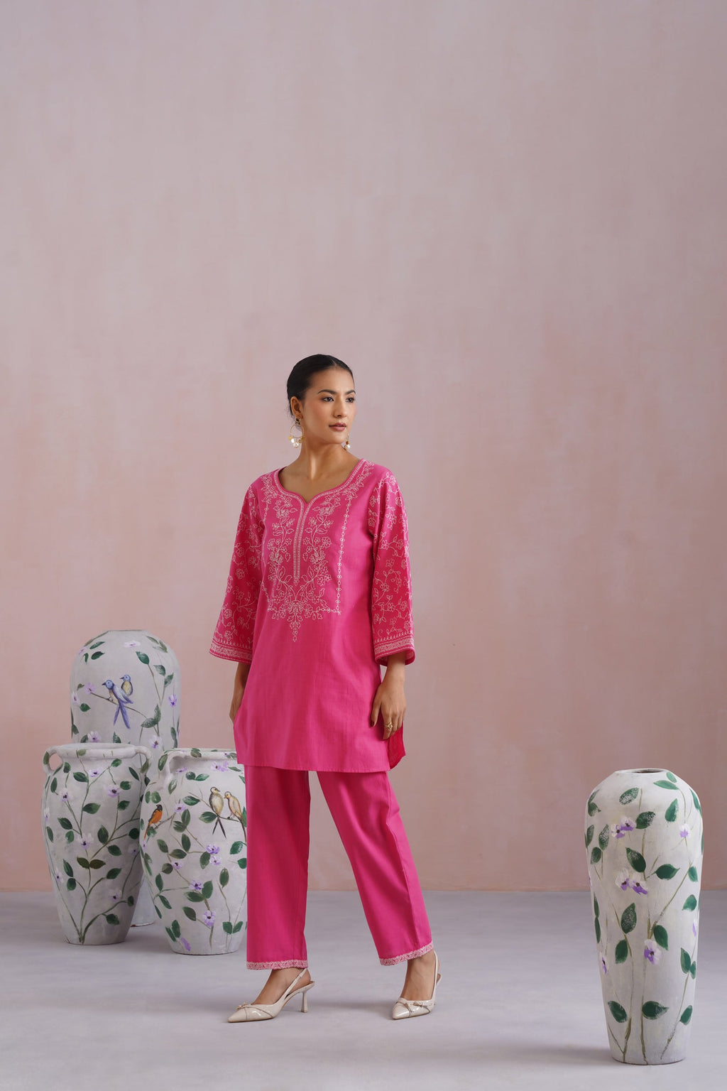 Fuchsia Pink Embroidered Co-Ord Set Korah Stitch